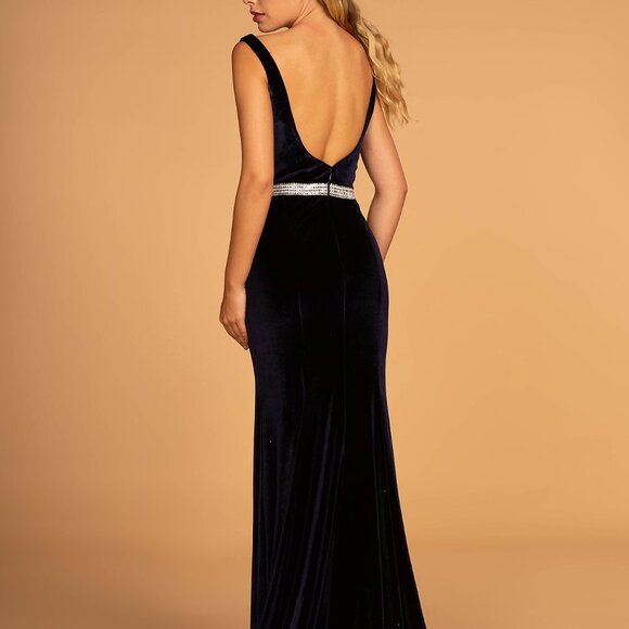 Illusion V-Neck Velvet Prom Dress GSGL2559 - Picture 3 of 9